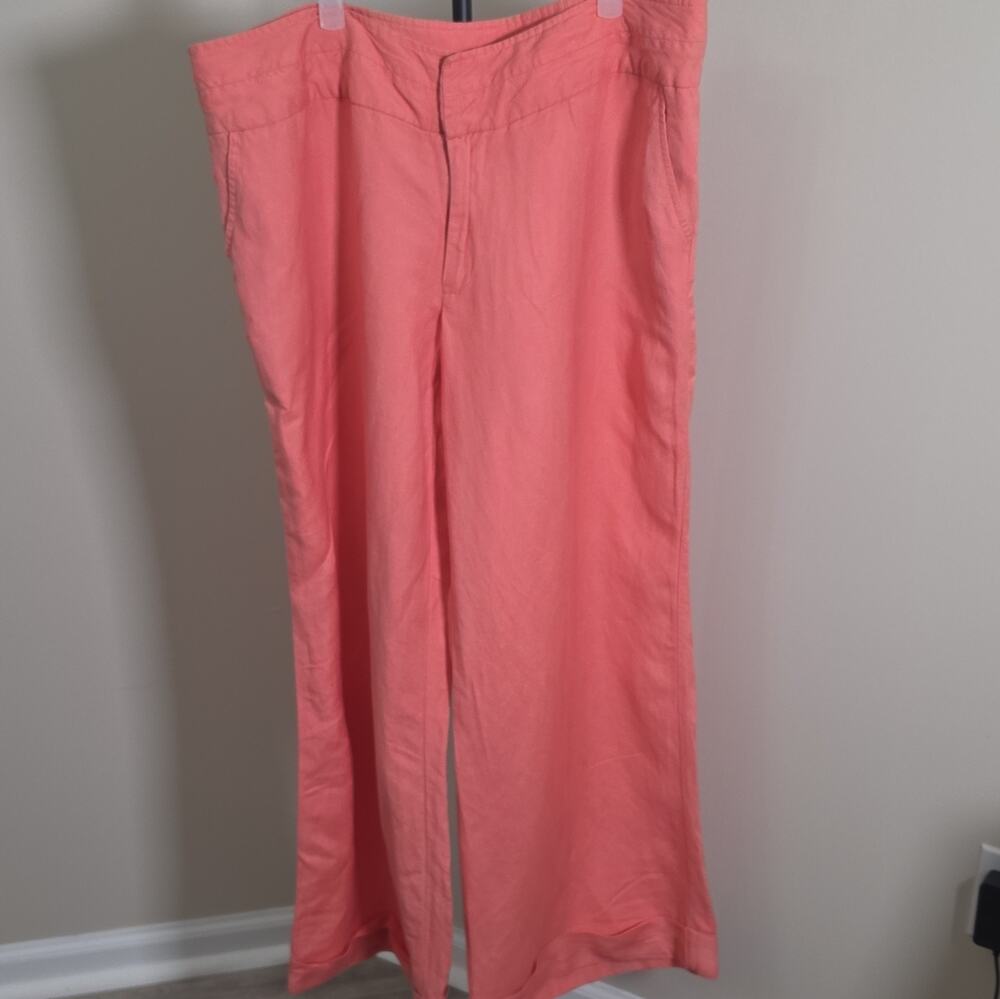 Ashley Stewart Women’s 14W Coral Linen/Rayon Wide-Leg Dress Pants Pockets 29"